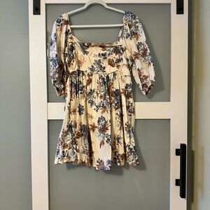 Abercrombie & Fitch Floral Dress - Cream and Blue
